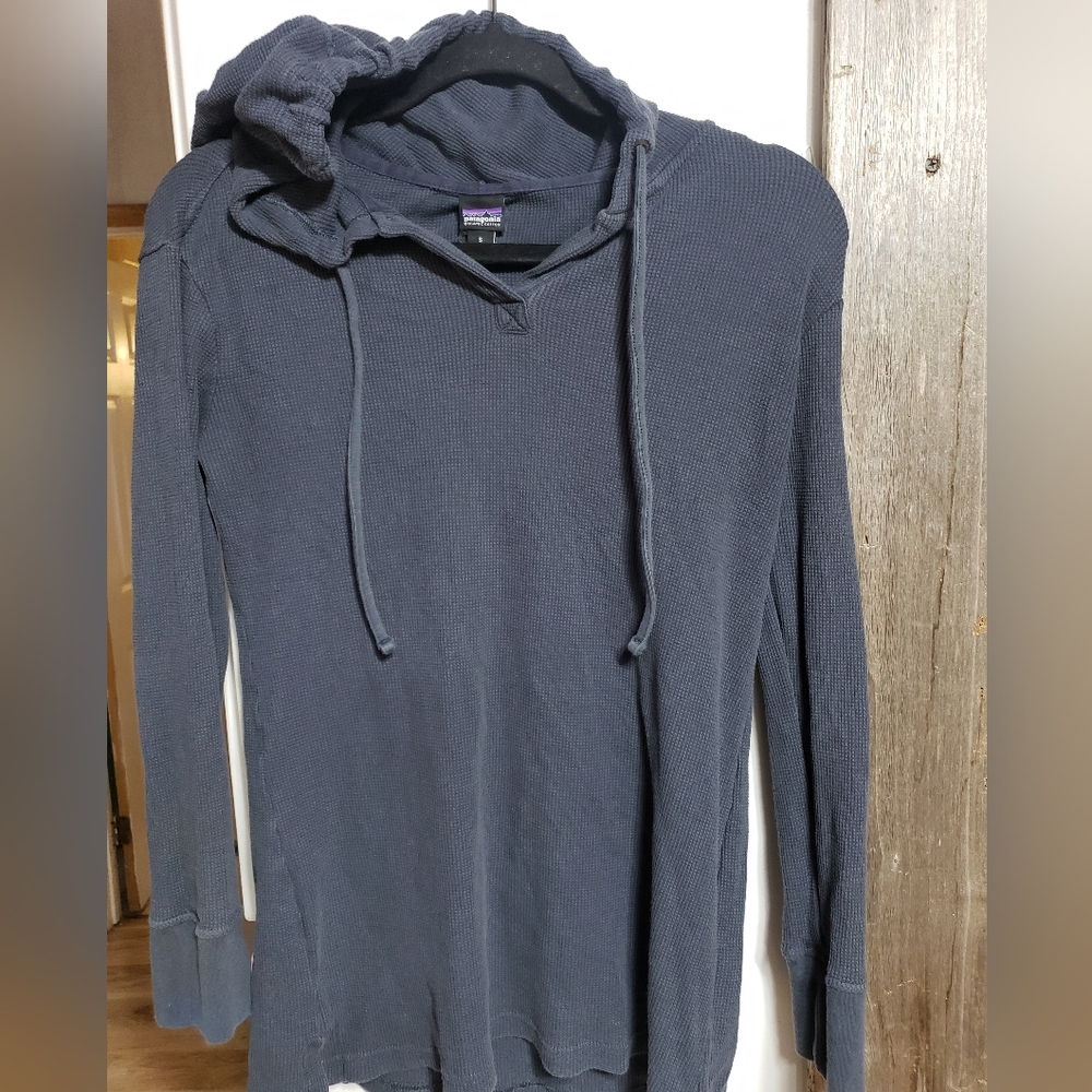 Patagonia Oversized Long Small Hooded Pullover Long Sleeve Ribbed Blue Organic